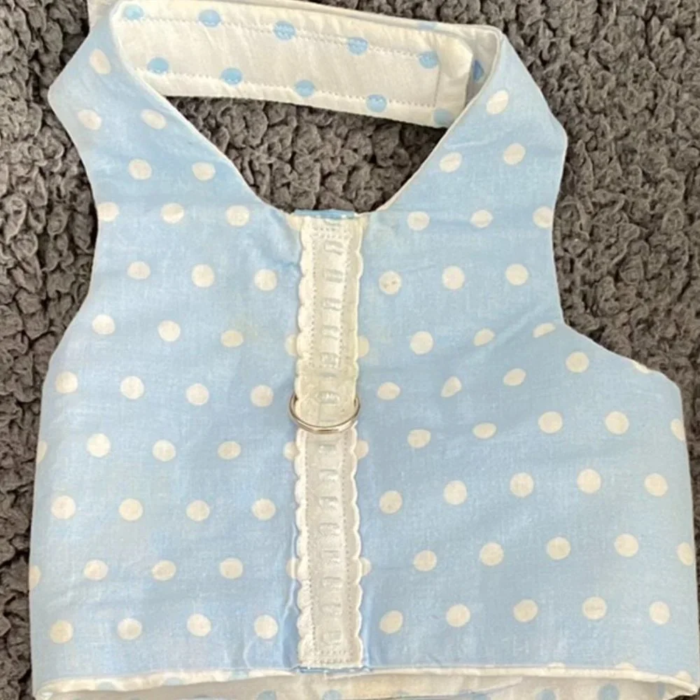 NEW- SMALL DOG HARNESS BABY BLUE REVERSIBLE - HANDMADE